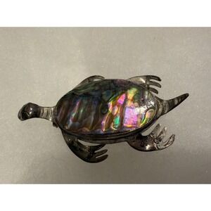Vintage Sterling Silver 925 Turtle Brooch Mother of Pearl Shell 1.75" Pin Mexico